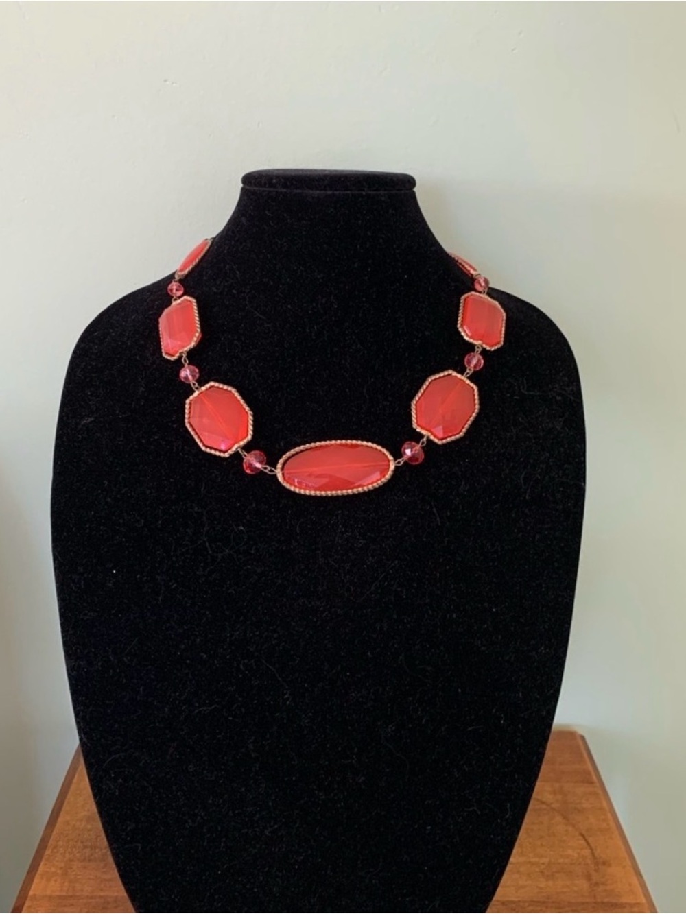 Bold Red/Coral Statement Necklace - Elegant Faceted Gem Design